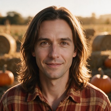 Pumpkin patch Halloween PFP example: the same portrait in the pumpkin patch style
